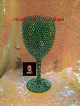 Load image into Gallery viewer, AQUA BREEZE 10oz Rhinestone Embellished Covered Wine Glass
