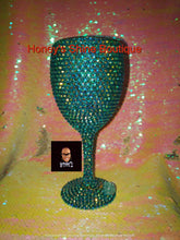 Load image into Gallery viewer, AQUA BREEZE 10oz Rhinestone Embellished Covered Wine Glass
