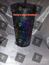 Load image into Gallery viewer, SILVER SUNBURST 16oz Rhinestone Embellished Beverage Tumbler.
