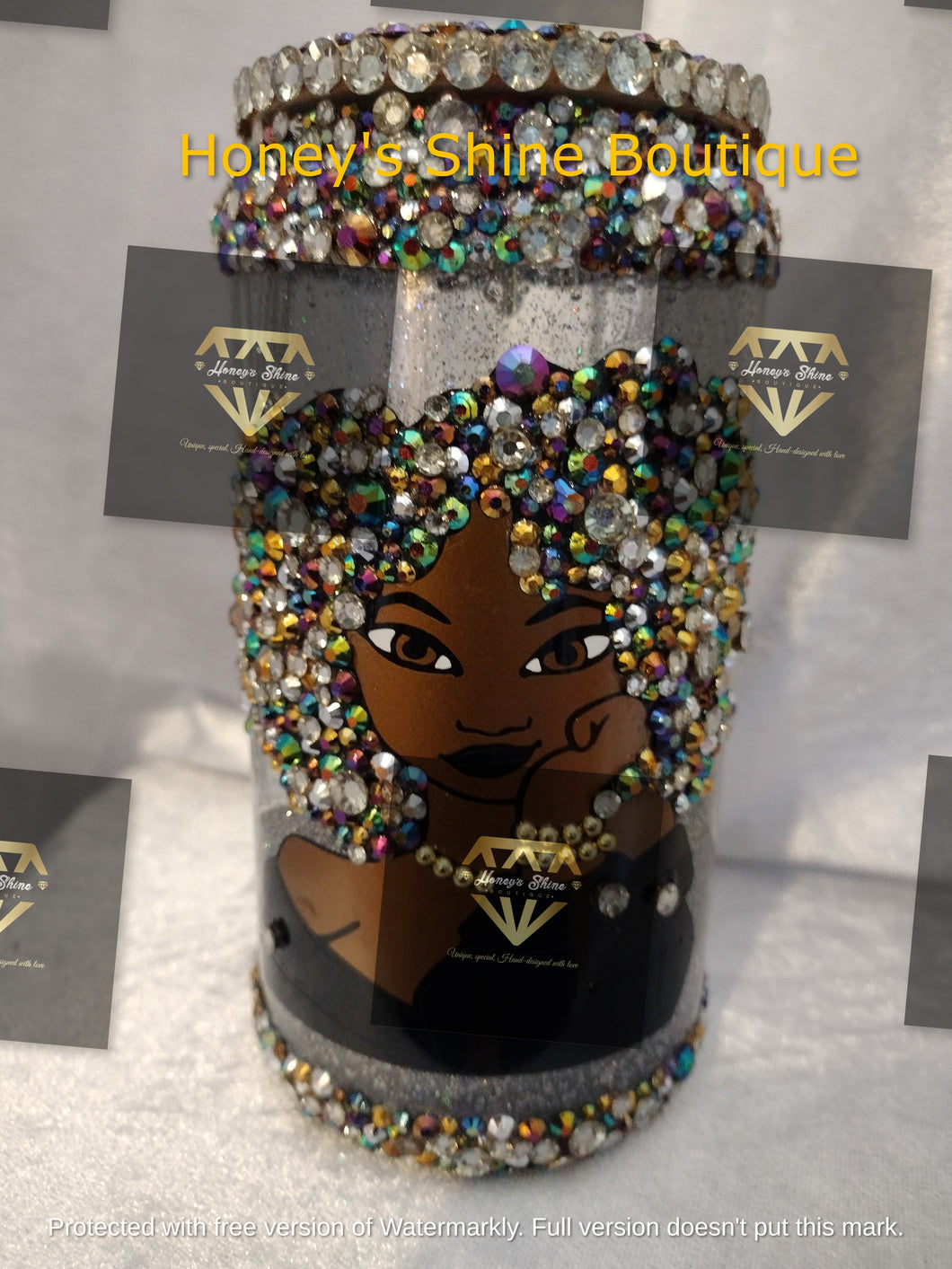 JAZMINE 16oz Rhinestone Embellished GLASS Snow Globe Tumbler