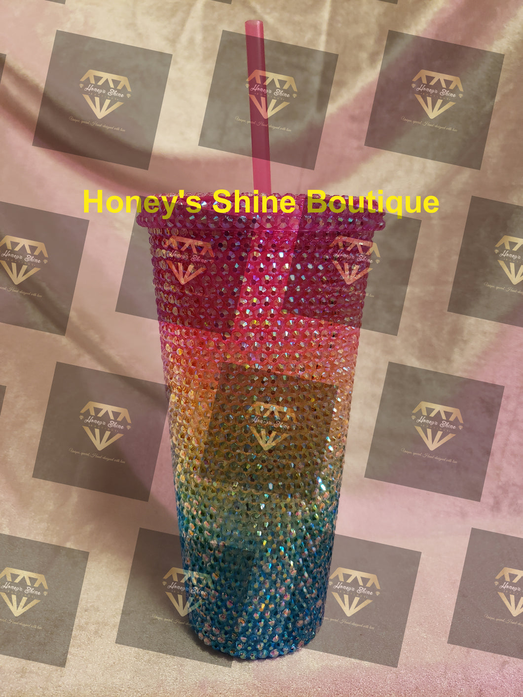 OVER THE RAINBOW 20oz Rhinestone Embellished Insulated Beverage Tumbler