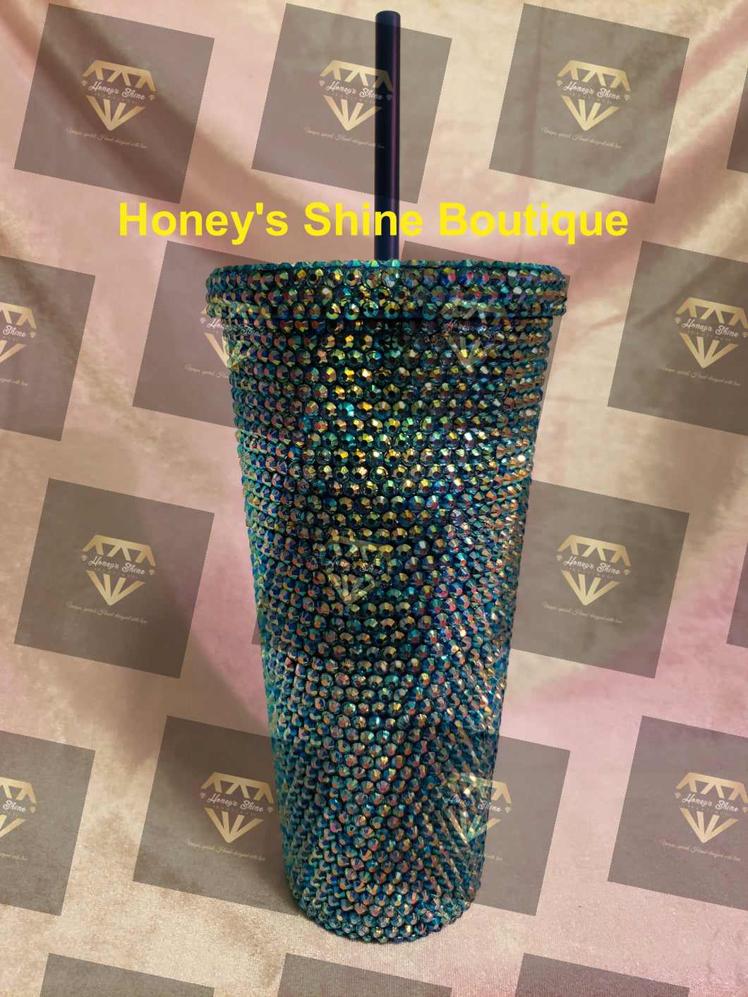 PEACOCK 20oz Rhinestone Embellished Insulated Beverage Tumbler